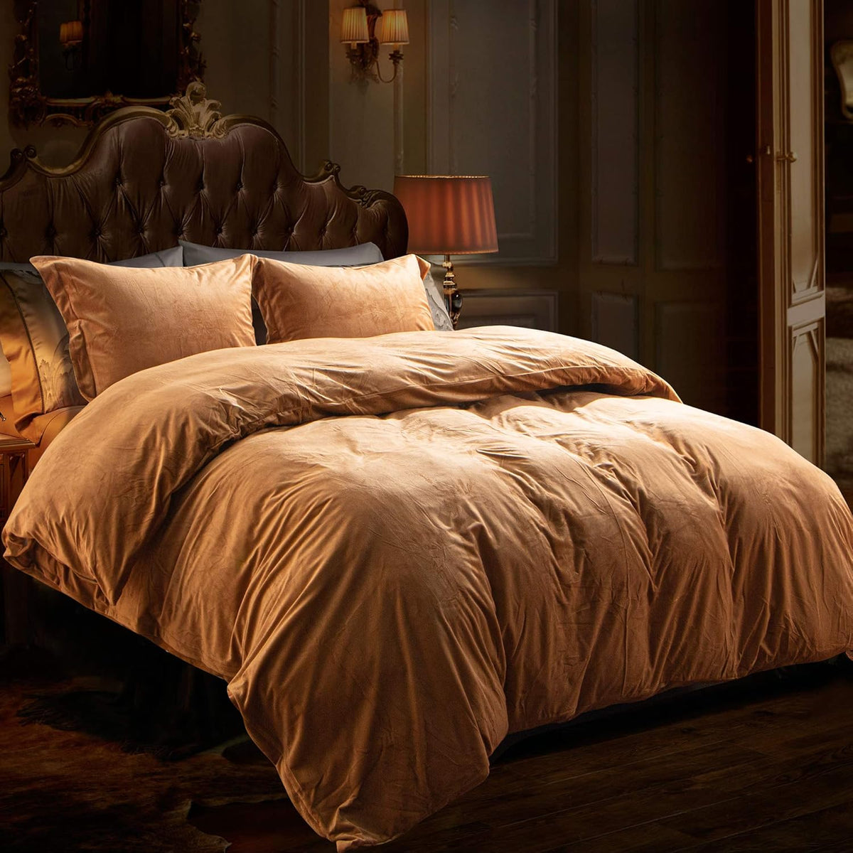 Crystal Velvet Duvet Cover Set, King, 104x90, Camel T418