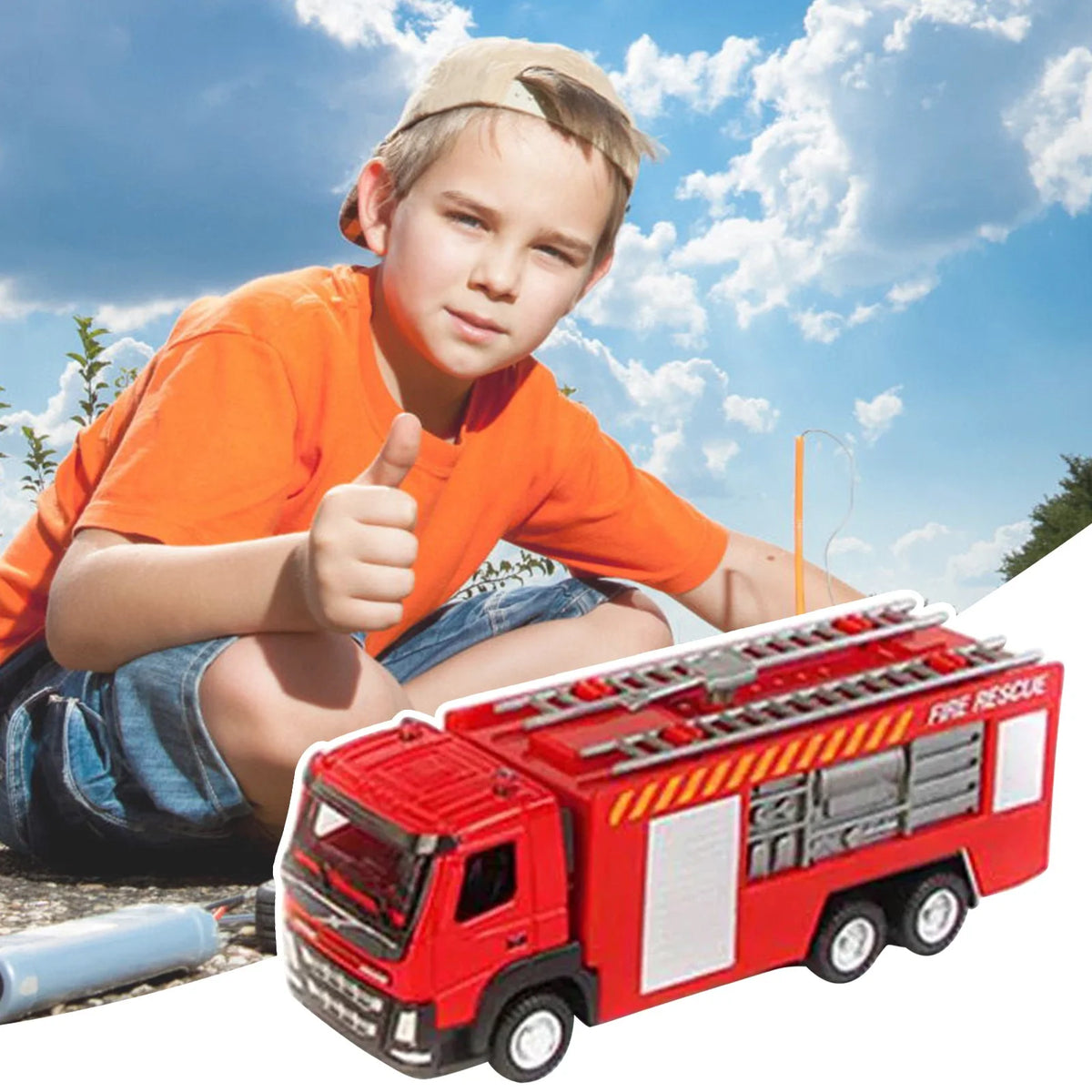 2Pc Metal Alloy Fire Ladder Truck Model 1:50 Y421