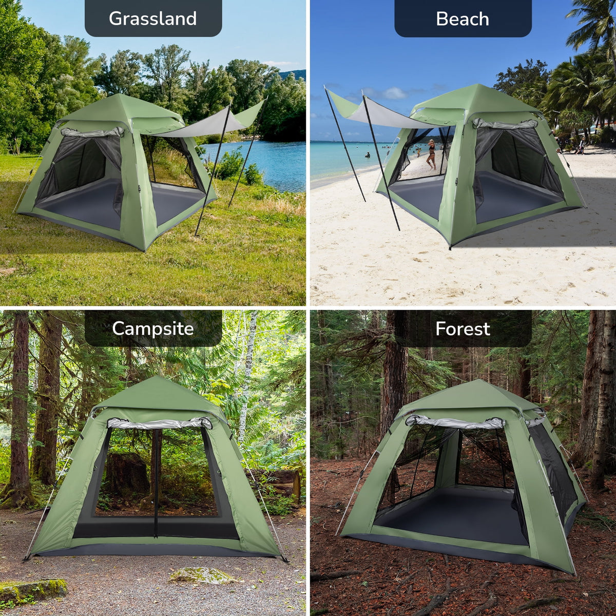 Camping Instant Tent 4 Person Waterproof Green Z36670