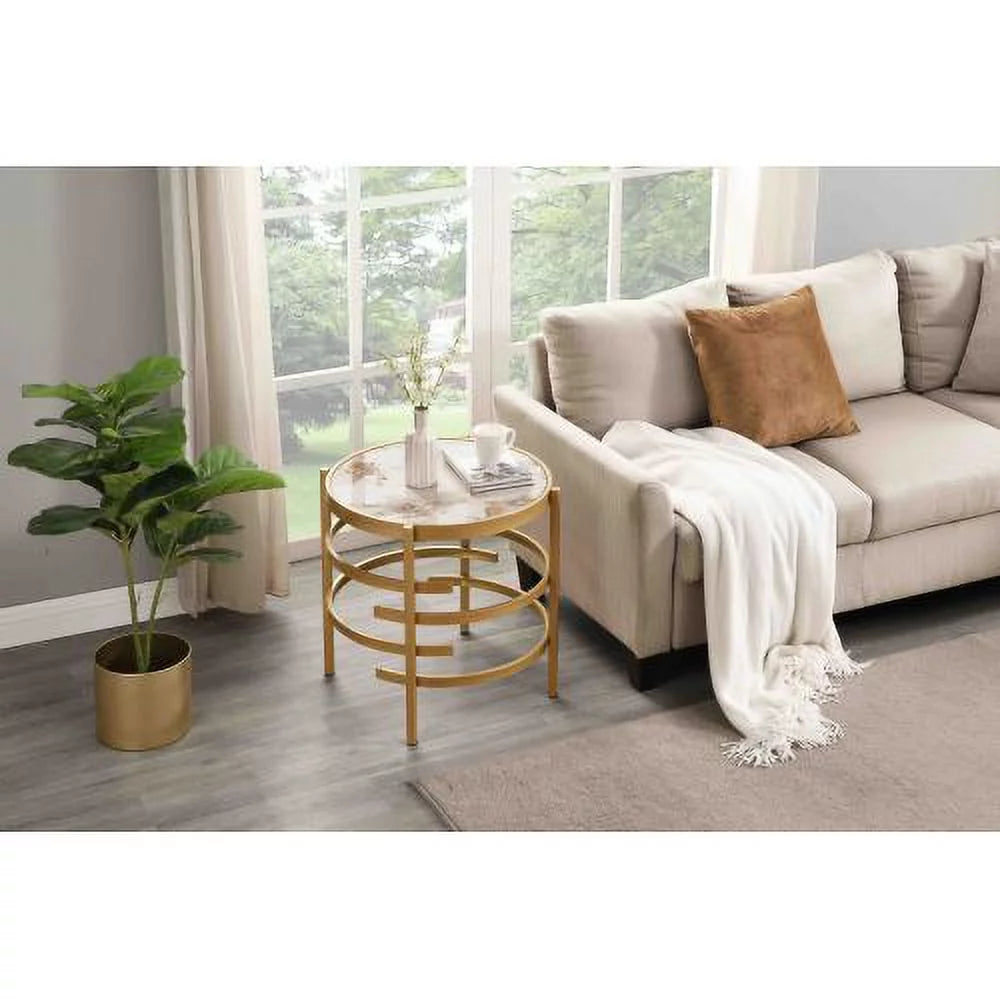 Modern Side Table, Sintered Stone End Table, Golden Small Coffee Table V588176