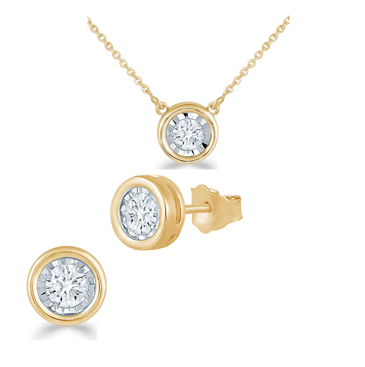 Yellow Gold Natural Round Diamond Pendant Necklace and Earring M899