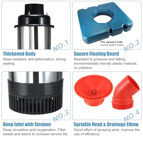 1HP 110V Stainless Steel Floating Pond Fountain Aerator P421918