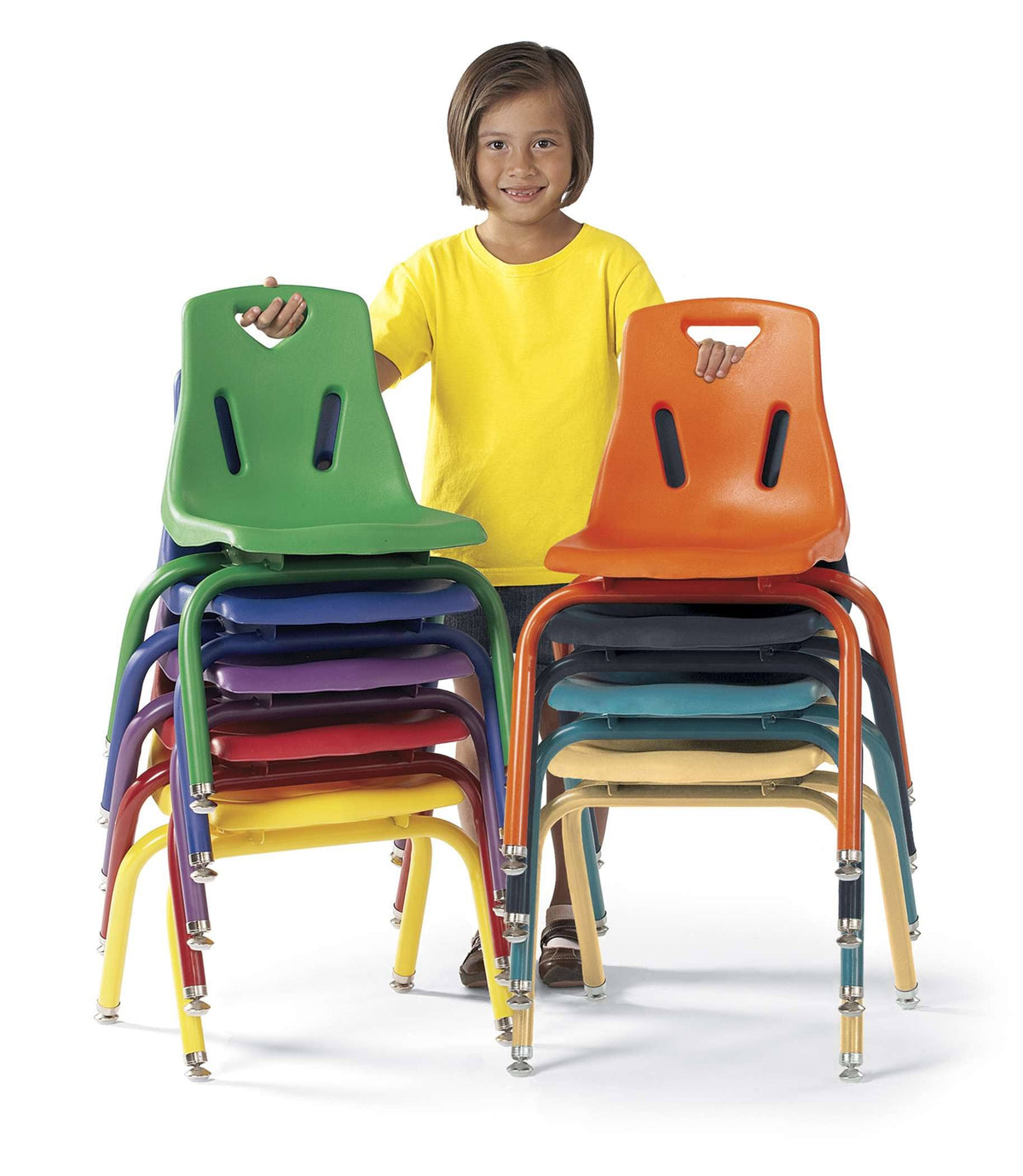 Yellow Stacking Chairs with Powder-Coated Legs, Set of 6 N532