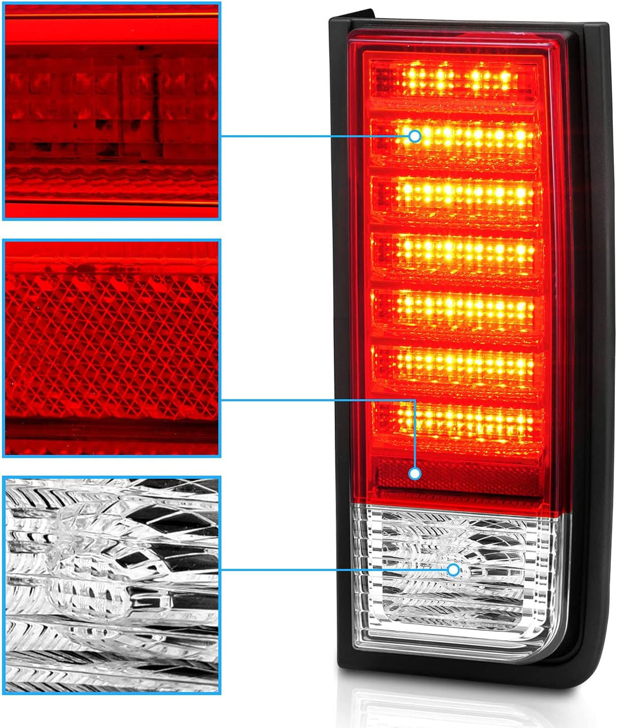 Red/Clear LED Brake Turn Signal Tail Lights Set for Hummer H2 L4003