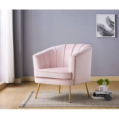 Soft Pink Velvet Tufted Barrel Chair J982202