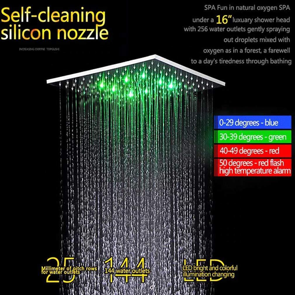 16 Inch Square Ceiling Mounted Thermostatic Rainfall LED Shower With Body Jets T751729