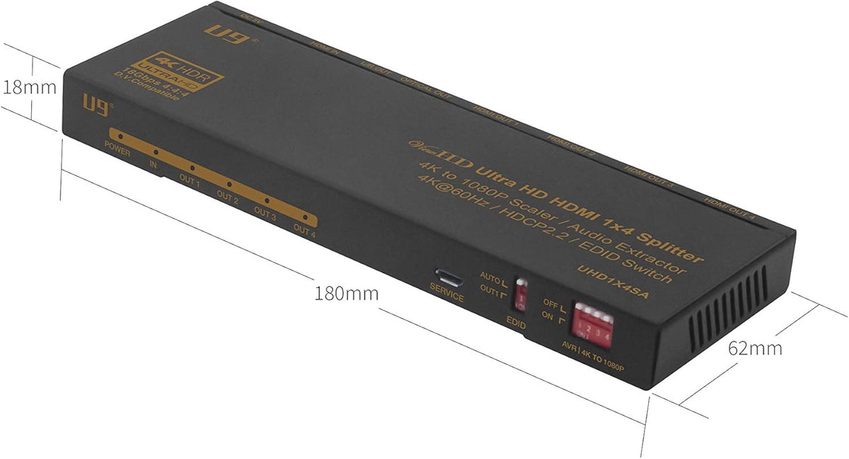 HDMI 1x2 Splitter & Audio Extractor, 4K@60Hz, HDR & Dolby Vision W14289