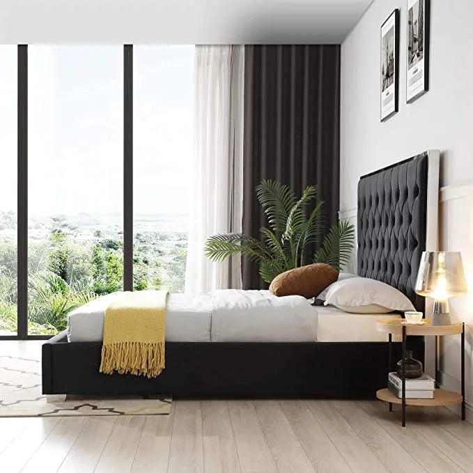Velvet Queen Bed with Metal Frame Q35801