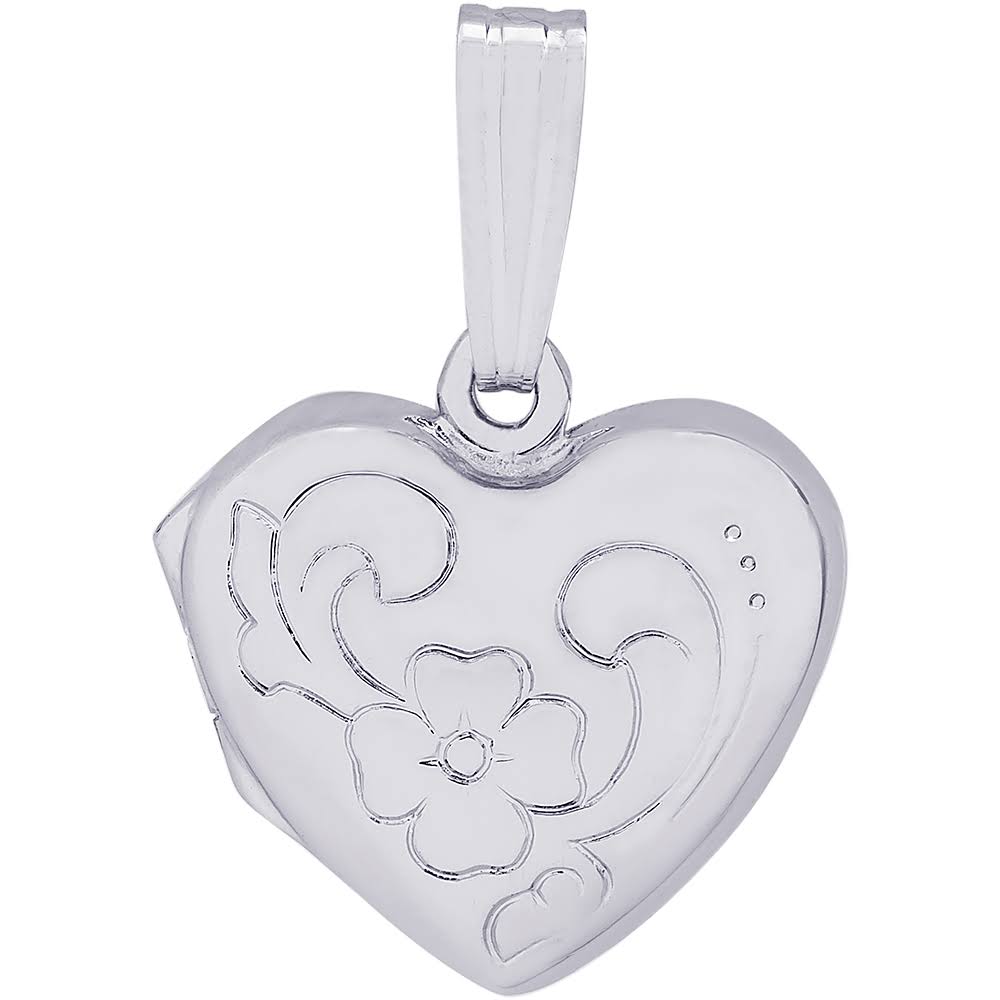 14K White Gold Heart Locket Charm Q105
