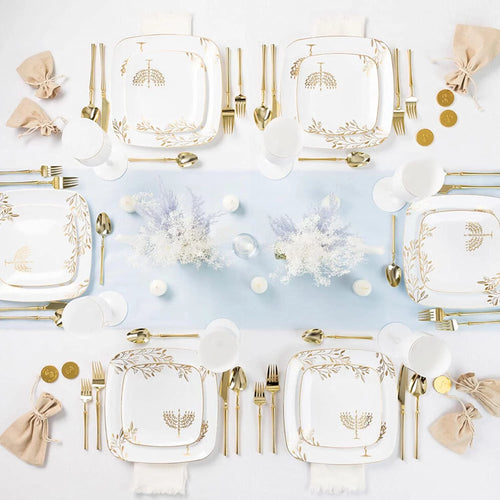 10" Square Plastic Plates with White Gold Design (60 Pack) T219