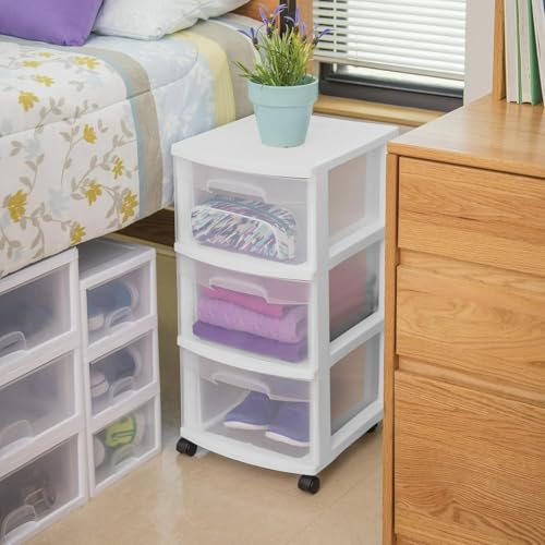 Plastic Storage Drawer Cart with 3 Drawers, White H182