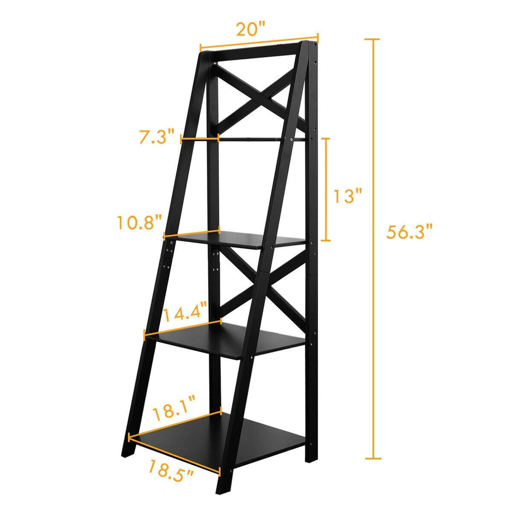 4-Tier Ladder Shelf Bookcase Storage Display - Black H611