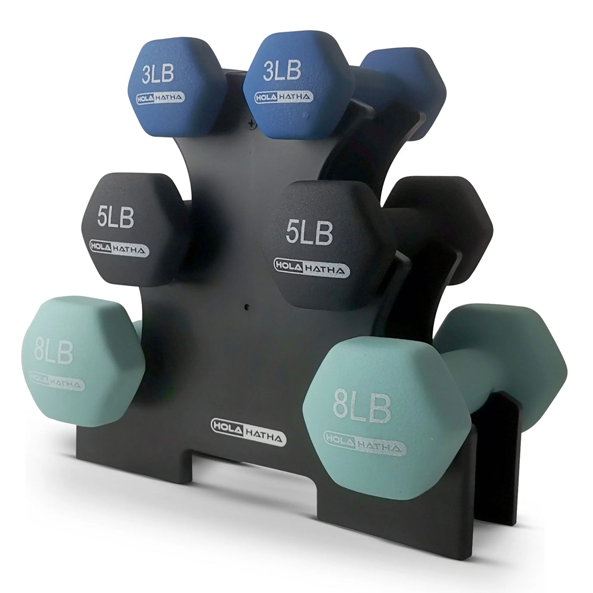 3, 5, and 8 Pound Dumbbell Hand Weight Set with Storage Rack R74146