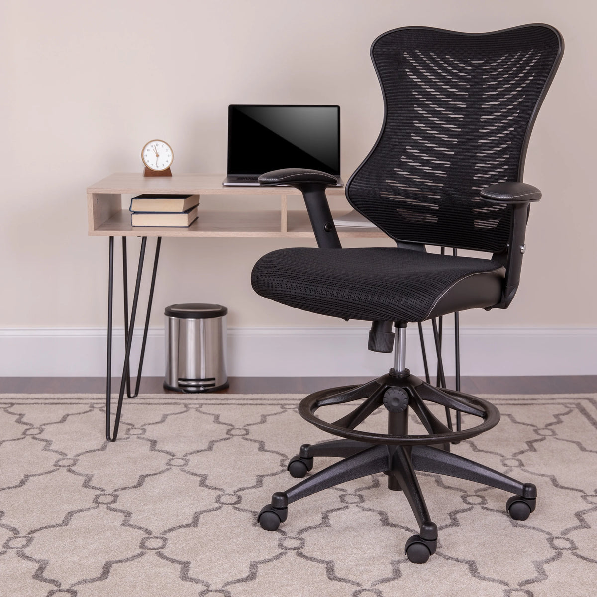 High Back Mesh Drafting Chair with Adjustable Arms D647