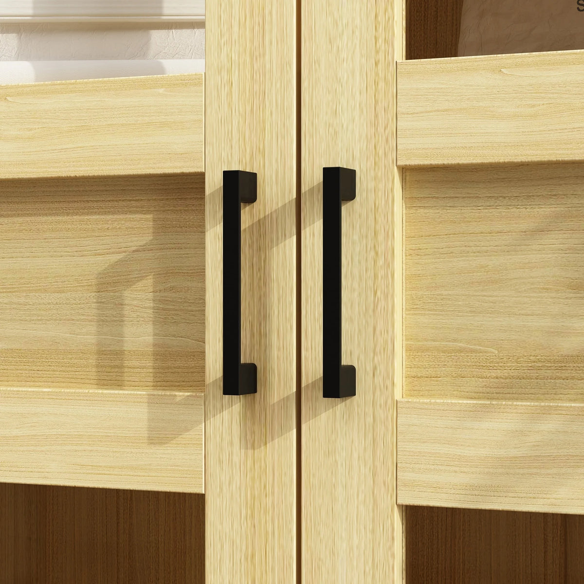 Glass Door Curio Cabinet Light Wood Finish Bookshelf F4255