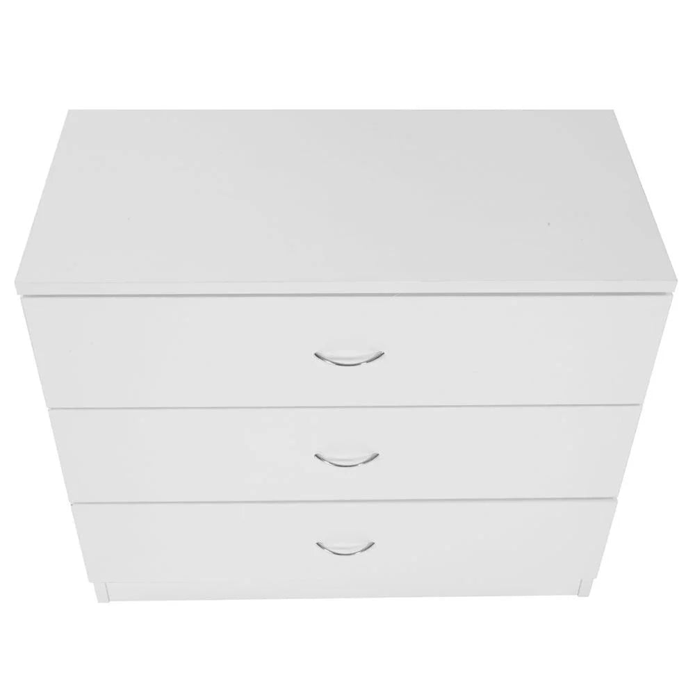 White 3 Drawer MDF Wood Nightstand J400