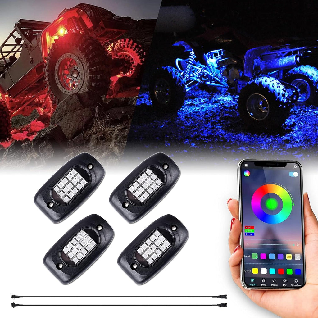 LED Rock Lights 4 Pods Waterproof RGB Underglow Neon Lights N845997
